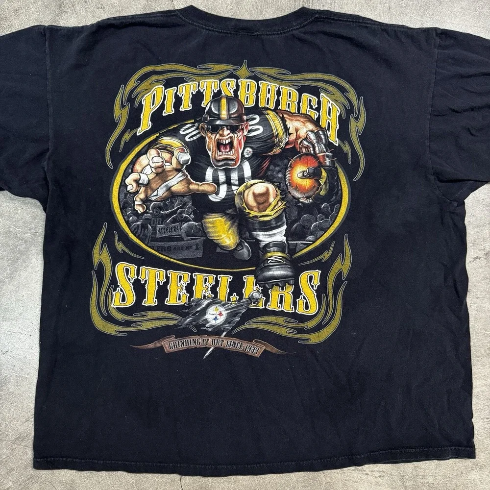 Vintage Pittsburgh Steelers Big Player NFL Football Logo Flag T Shirt 2XL